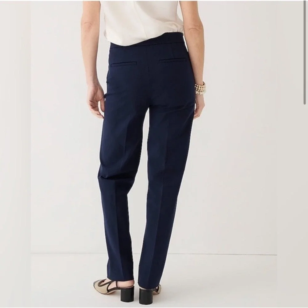 J. Crew Women's Size 4 Kate Straight Leg Pants Bi-Stretch Cotton Navy Blue BF401